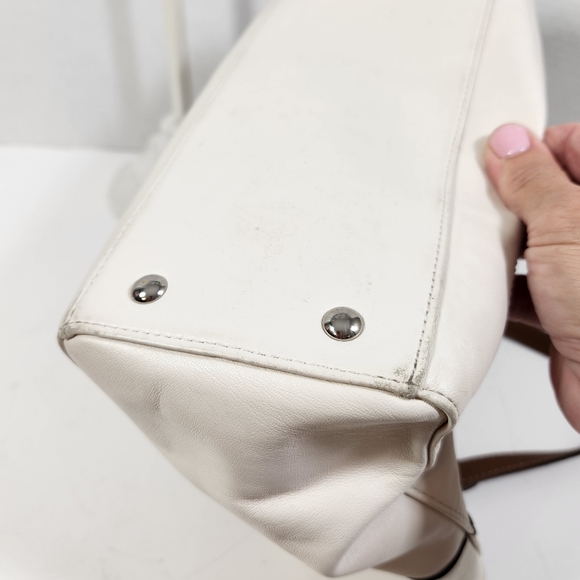 Coach penelope satchel purse ivory and brown silver hardware snake skin trim - Picture 6 of 16